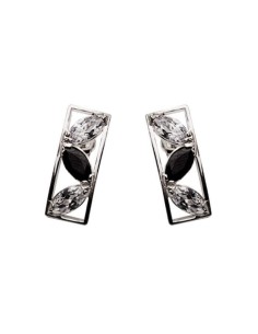 Silver zircon earrings K 889 Black and white