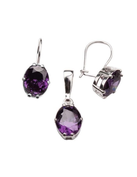 Silver set with zircons, purple color