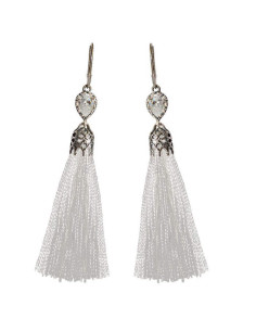 Silver tassel earrings with zircons K 1273 red 2
