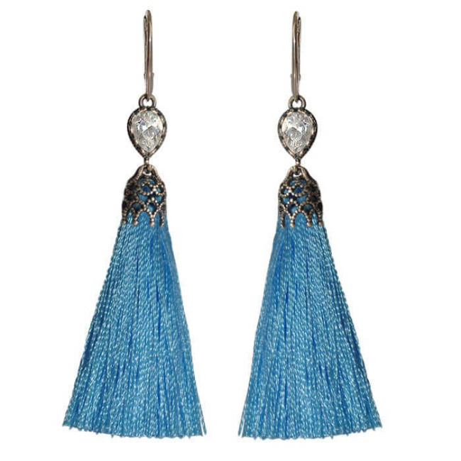 Silver tassel earrings with zircons K 1273 blue
