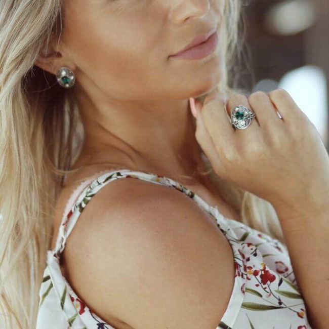 Kolczyki srebrne oksydowane Swarovski K3 1822|Polcaratdesign.pl Biżuteria