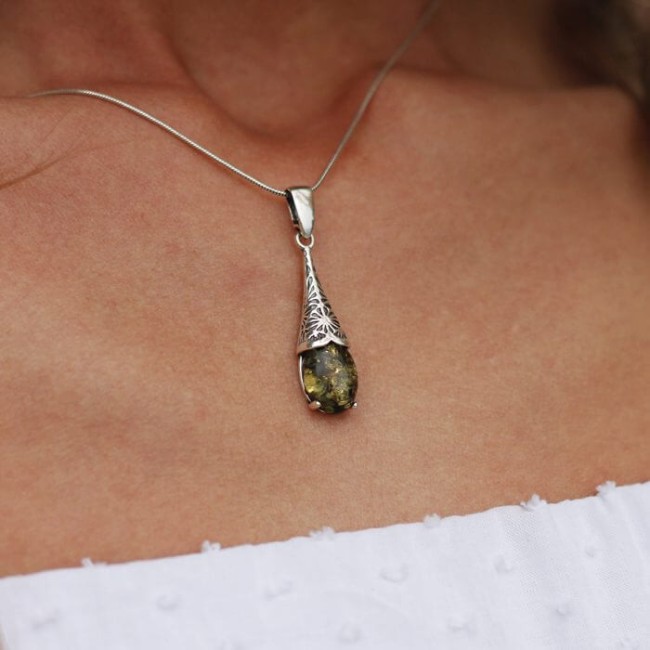 Silver set with green amber KPL 1970 amber