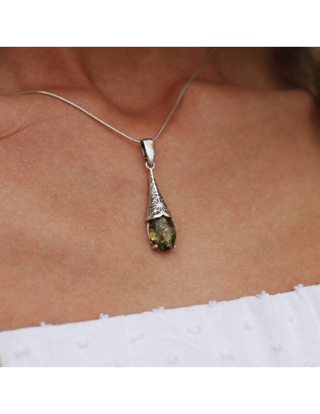 Silver set with green amber KPL 1970 amber