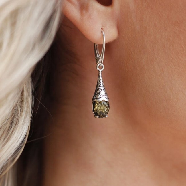 Silver set with green amber KPL 1970 amber