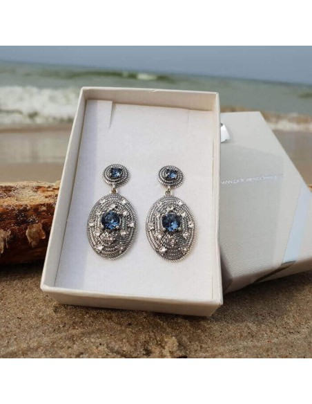 Srebrne oksydowane kolczyki z kryształami Swarovski K 1996|Polcaratdesign.pl Biżuteria