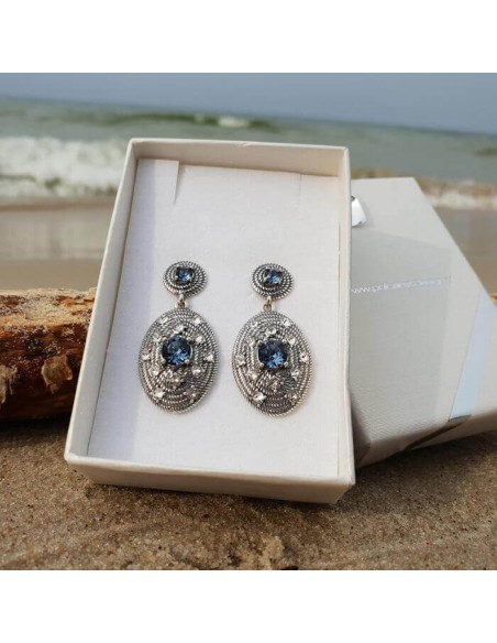 Swarovski K2 Crystal Silver Oxidized Earrings 1996