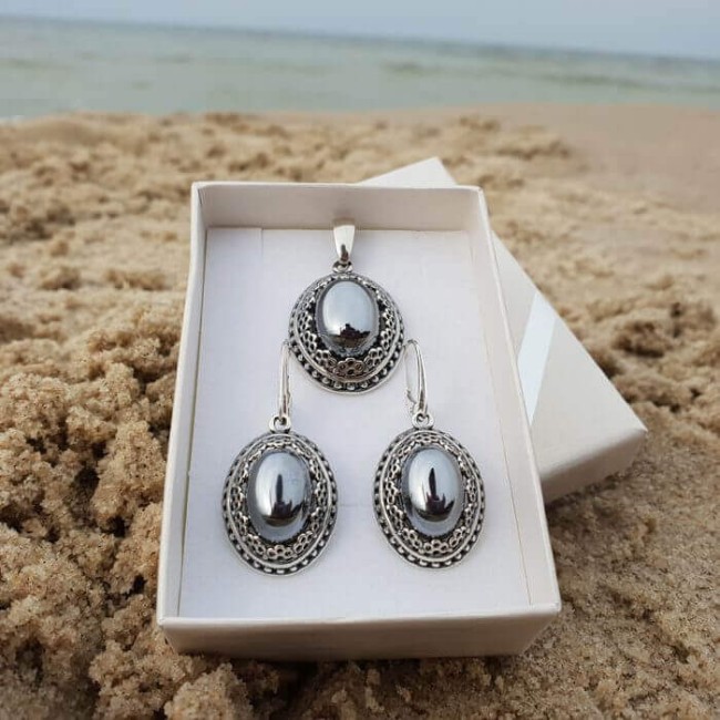 Srebrny oksydowany pierścionek z krzemem PK 2023 krzem|Polcaratdesign.pl Biżuteria