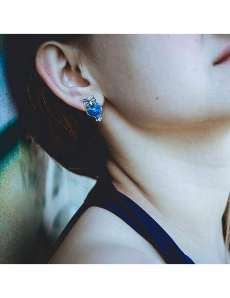 Silver earrings with crystals OWL K3 1702