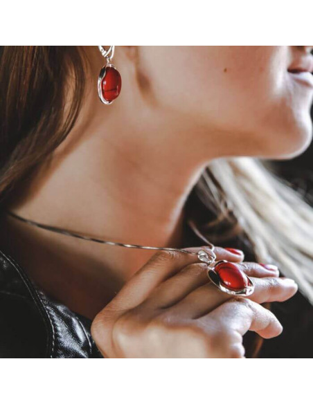 Silver set decorated with coral KPL 1733 Coral