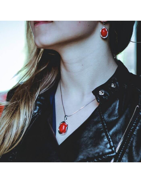 Silver set decorated with coral KPL 1733 Coral