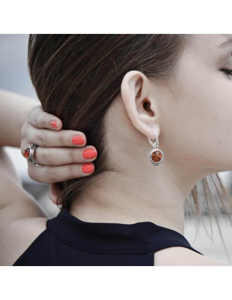 Silver earrings with amber K 1802