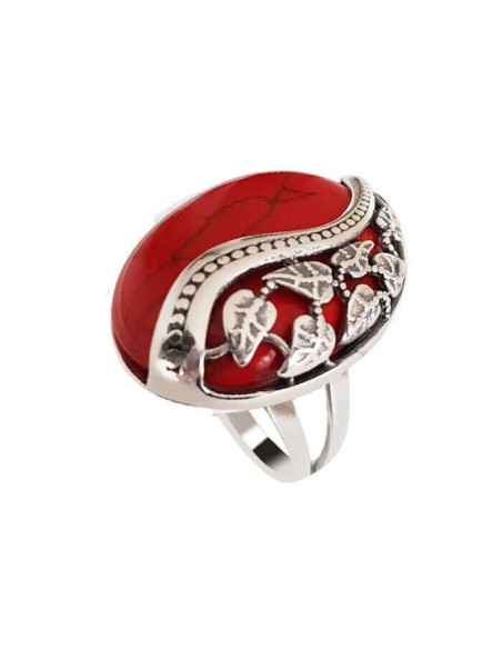Silver oxidized ring with coral PK 1716 coral