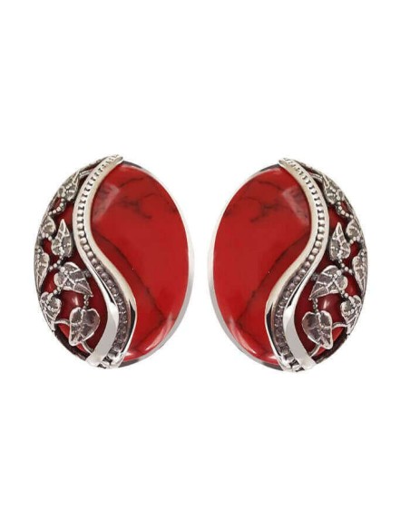 K3 Silver Oxidized Coral Earrings 1716 Coral