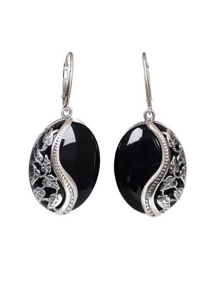 K 1716 onyx oxidized silver onyx earrings