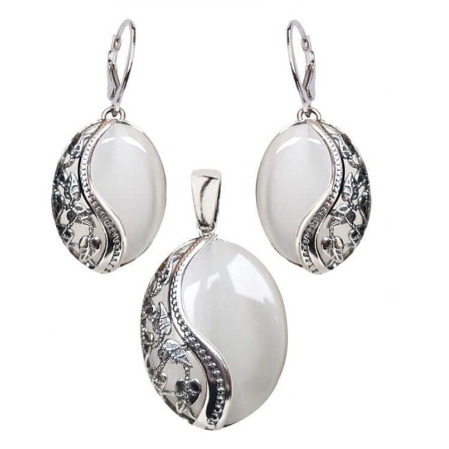 Earrings with stone Cat's eye oxidized silver K 1716 Cat's eye