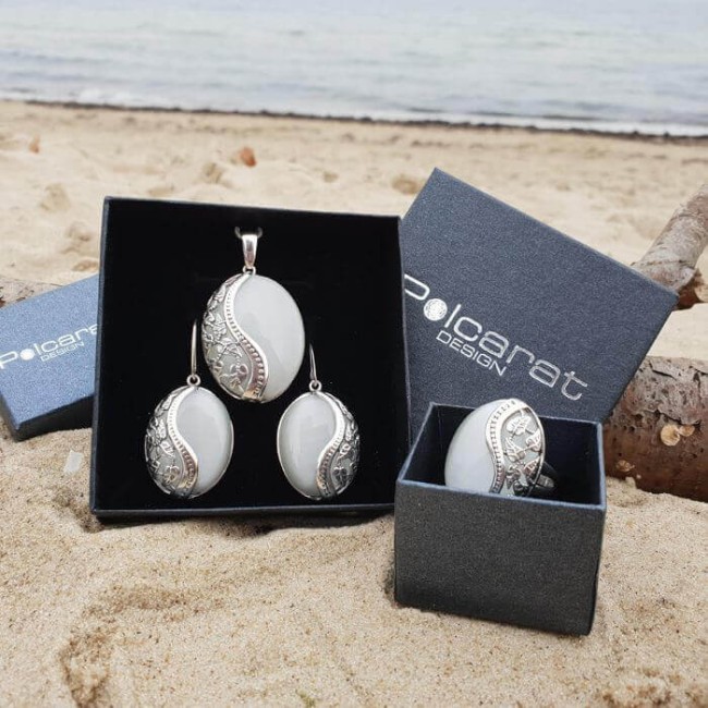 Earrings with stone Cat's eye oxidized silver K 1716 Cat's eye