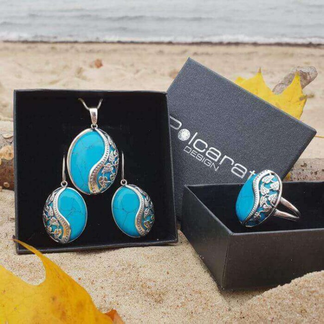 Earrings with turquoise oxidized silver K 1716 turquoise