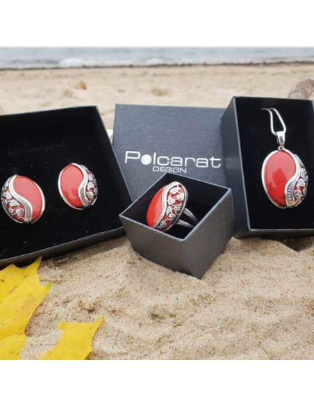 Kolczyki z koralem oksydowane srebro K3 1716 koral|Polcaratdesign.pl Biżuteria