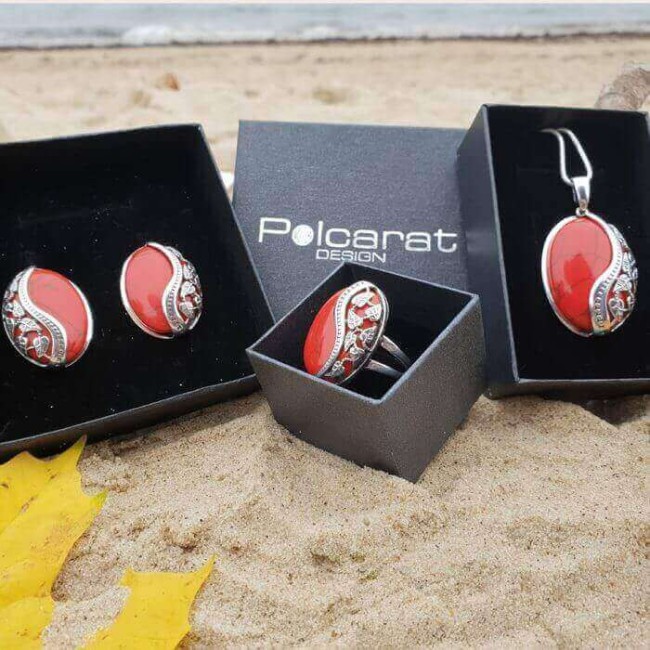 Wisiorek z koralem oksydowane srebro W 1716 koral|Polcaratdesign.pl Biżuteria