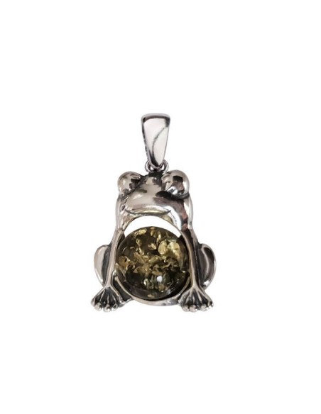 Silver FROG pendant with amber W 358
