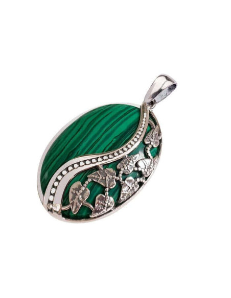 Silver oxidized pendant with malachite W 1716 Malachite