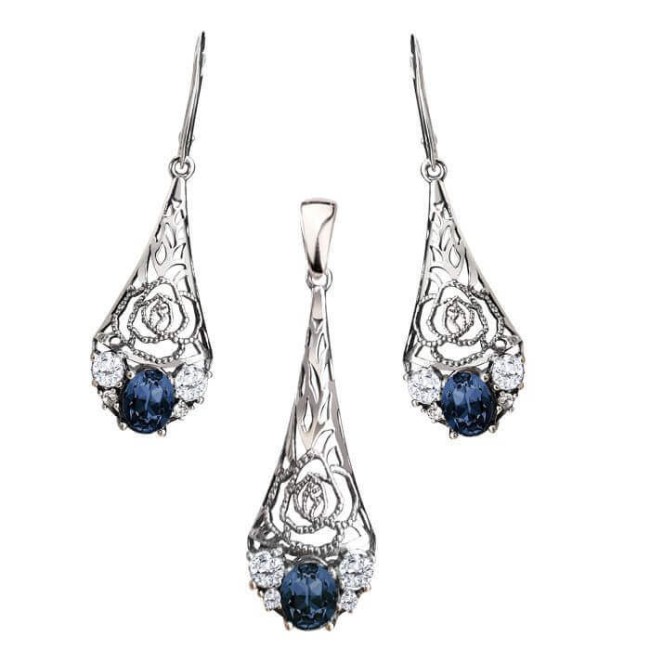 Silver oxidized pendant with Swarovski crystals W 2057 Polcarat