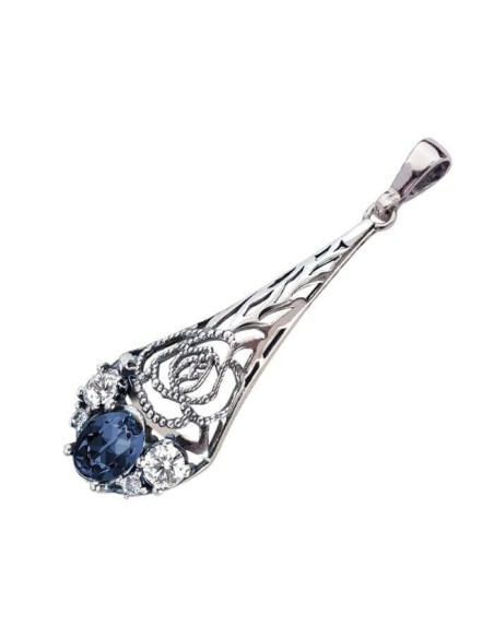 Silver oxidized pendant with Swarovski crystals W 2057 Polcarat