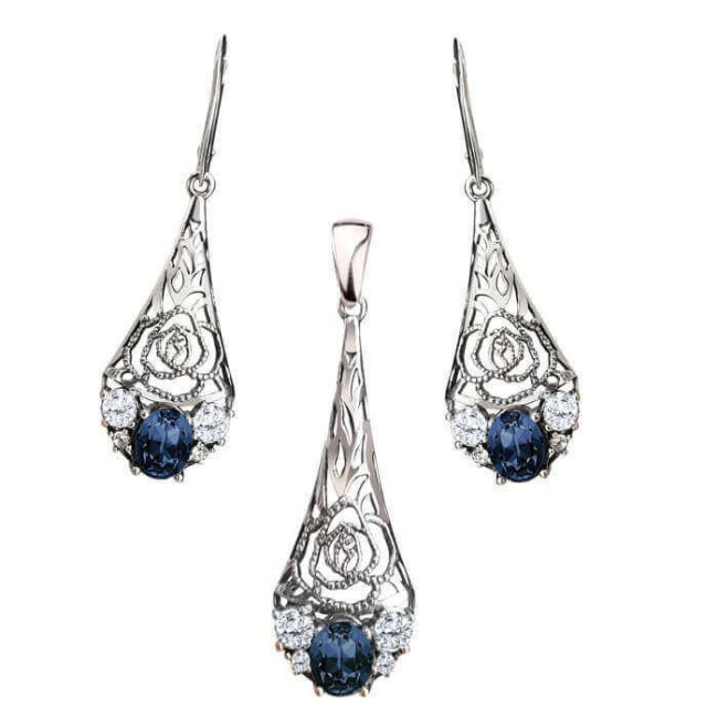 Swarovski K 2057 Polcarat Silver Oxidized Crystal Earrings