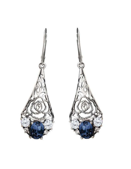 Srebrne oksydowane kolczyki z kryształami Swarovski K 2057|Polcaratdesign.pl Biżuteria