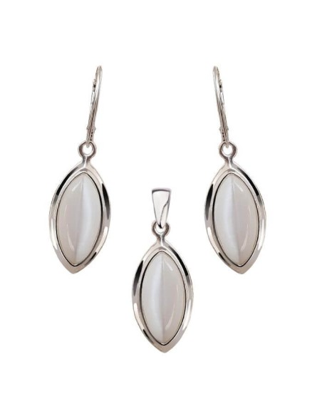 Srebrny komplet zdobiony kamieniami Kocie Oko KPL 600 Kocie Oko|Polcaratdesign.pl Biżuteria