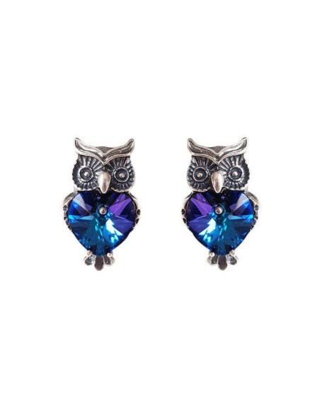Silver earrings with crystals OWL K3 1702