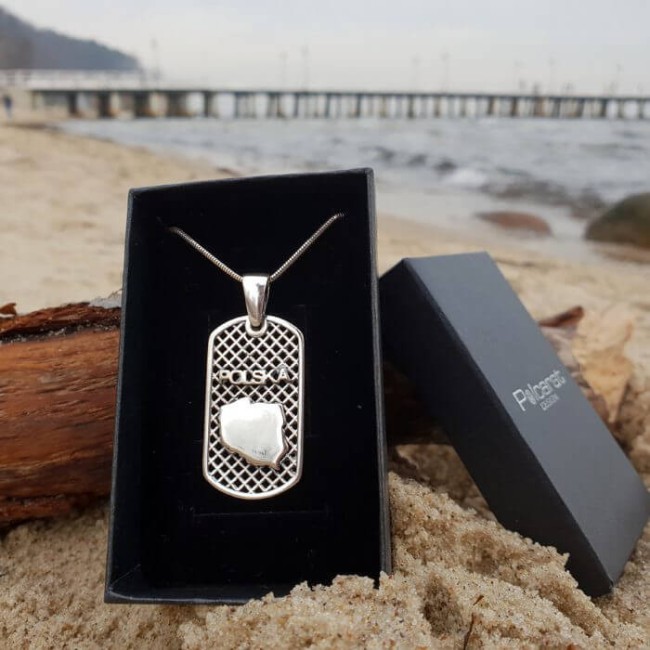 Silver pendant POLAND contour dog tag W 1283