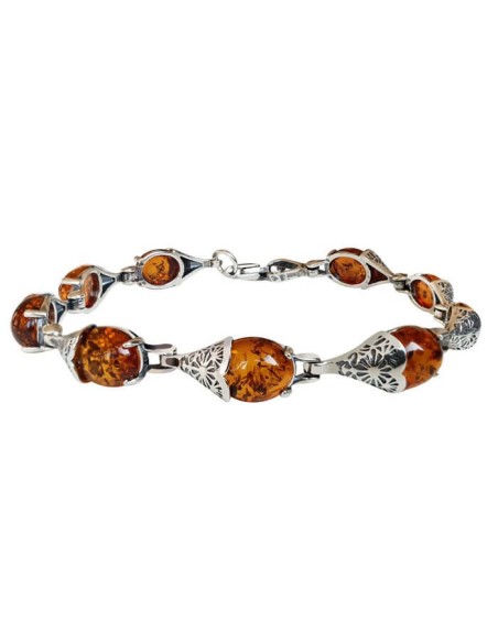 Silver bracelet with cognac amber L 1970 amber