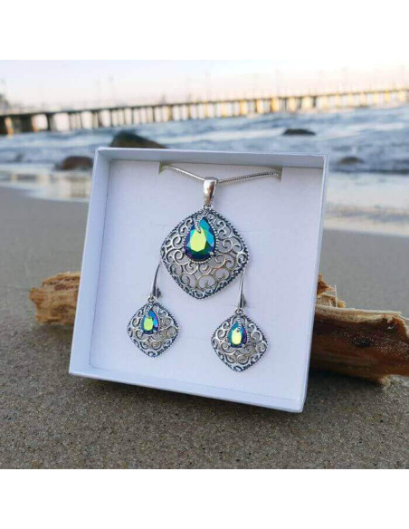 Silver oxidized pendant with Swarovski crystal W 2075