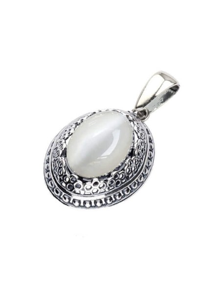 Silver oxidized pendant with stone CAT'S EYE IN 2023