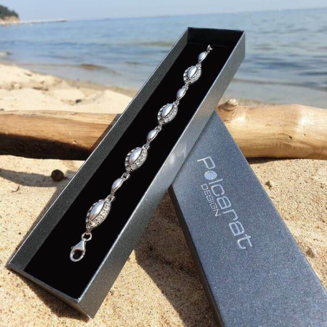 Srebrna oksydowana bransoletka z kryształami L 1826|Polcaratdesign.pl Biżuteria