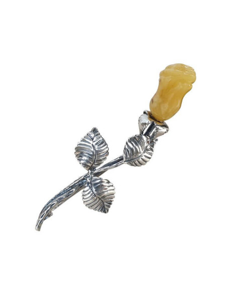 Brooch with amber - Silver Rose B 69 milky color