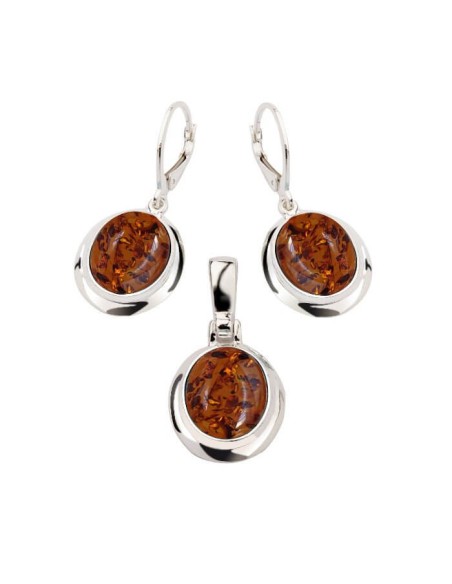 Srebrny komplet (kolczyki + wisiorek) z bursztynem KPL 585