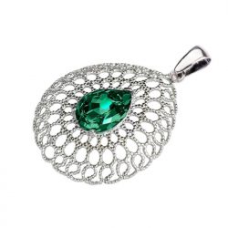 Zielony wisiorek z kryształami swarovskiego Emerald (srebrny)