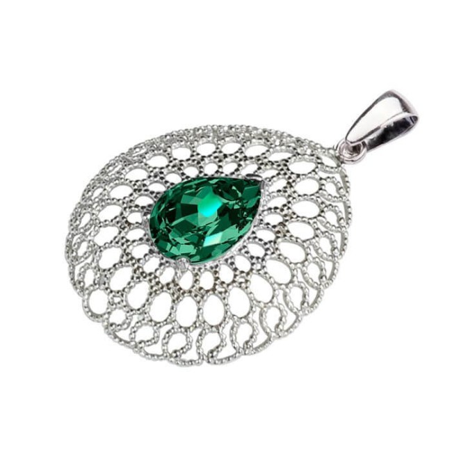 Green Emerald Swarovski Crystal Pendant (Silver)