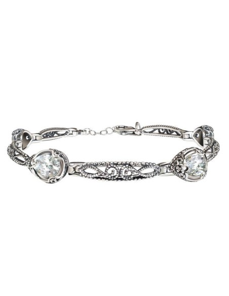 Silver oxidized bracelet with zircons L 2084