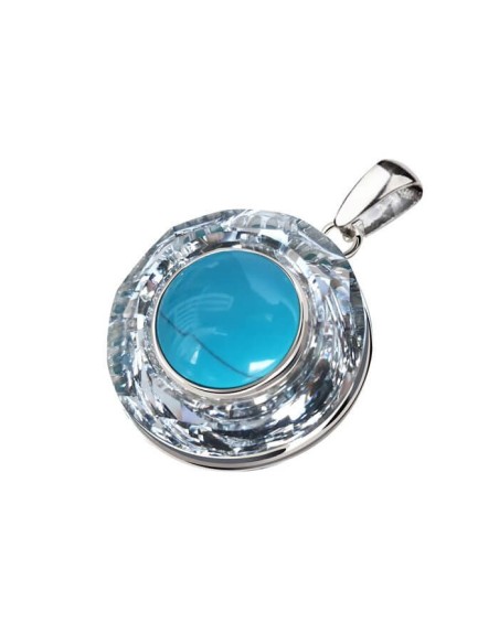 Silver pendant swarovski crystal cosmic ring crystal cal turquoise 1705