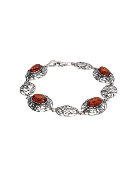 Srebrna bransoletka z bursztynem L 1986 bursztyn|Polcaratdesign.pl Biżuteria