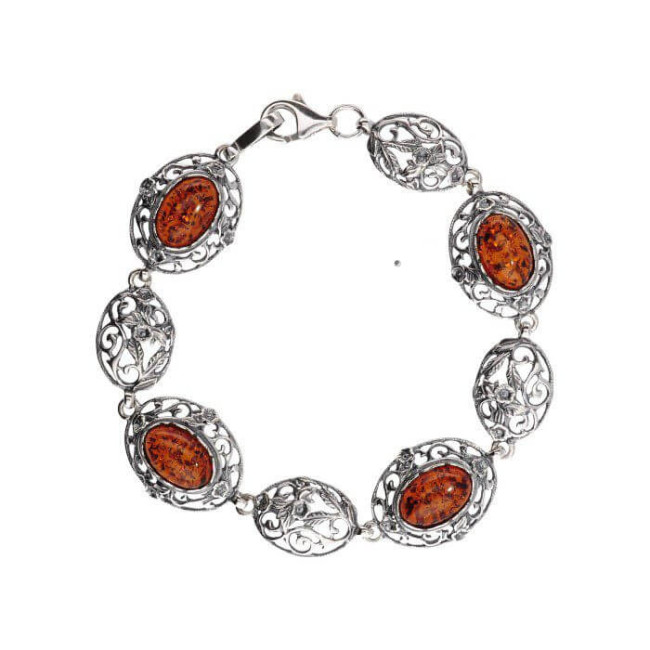 Srebrna bransoletka z bursztynem L 1986 bursztyn|Polcaratdesign.pl Biżuteria