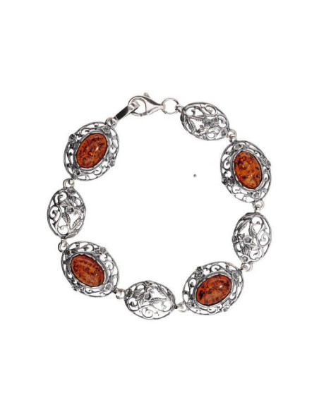 Srebrna bransoletka z bursztynem L 1986 bursztyn|Polcaratdesign.pl Biżuteria