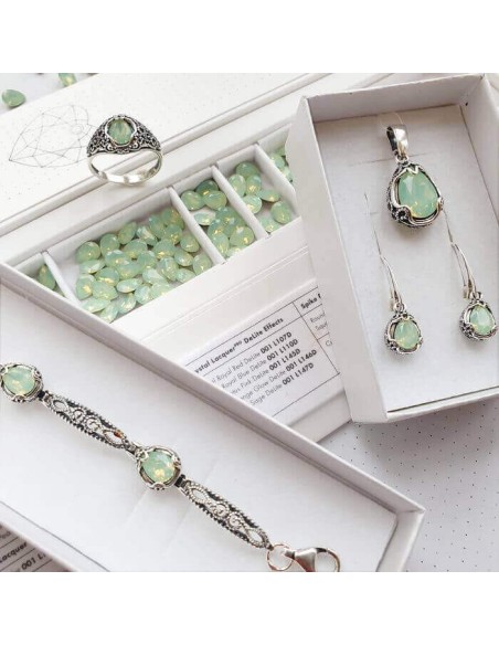 Silver Ring with Crystal Chrysolite Opal White Opal Pacific Opal