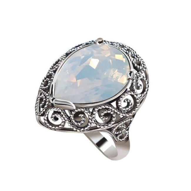 Silver Ring with Crystal Chrysolite Opal White Opal Pacific Opal