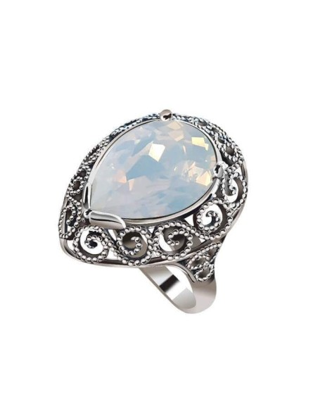 Silver Ring with Crystal Chrysolite Opal White Opal Pacific Opal
