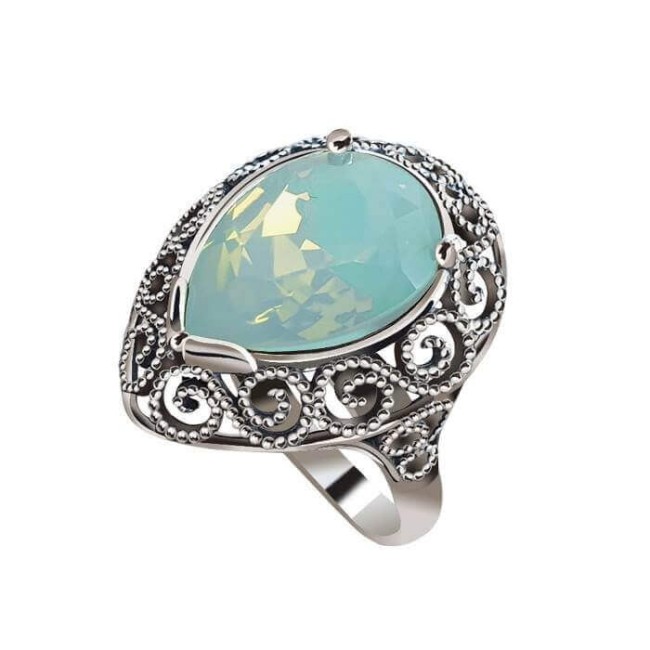 Silver Ring with Crystal Chrysolite Opal White Opal Pacific Opal