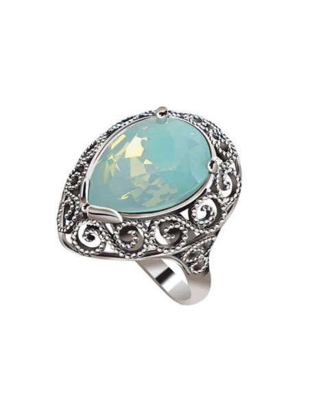 Silver Ring with Crystal Chrysolite Opal White Opal Pacific Opal